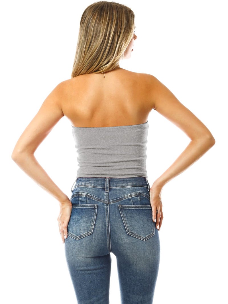 MixMatchy Women's Strapless Tube Tops Basic Bandeau Crop Sleeveless Backless Casual Sexy Going Out Summer 2025 3PACK - Black/H.Grey/White L - Image 4